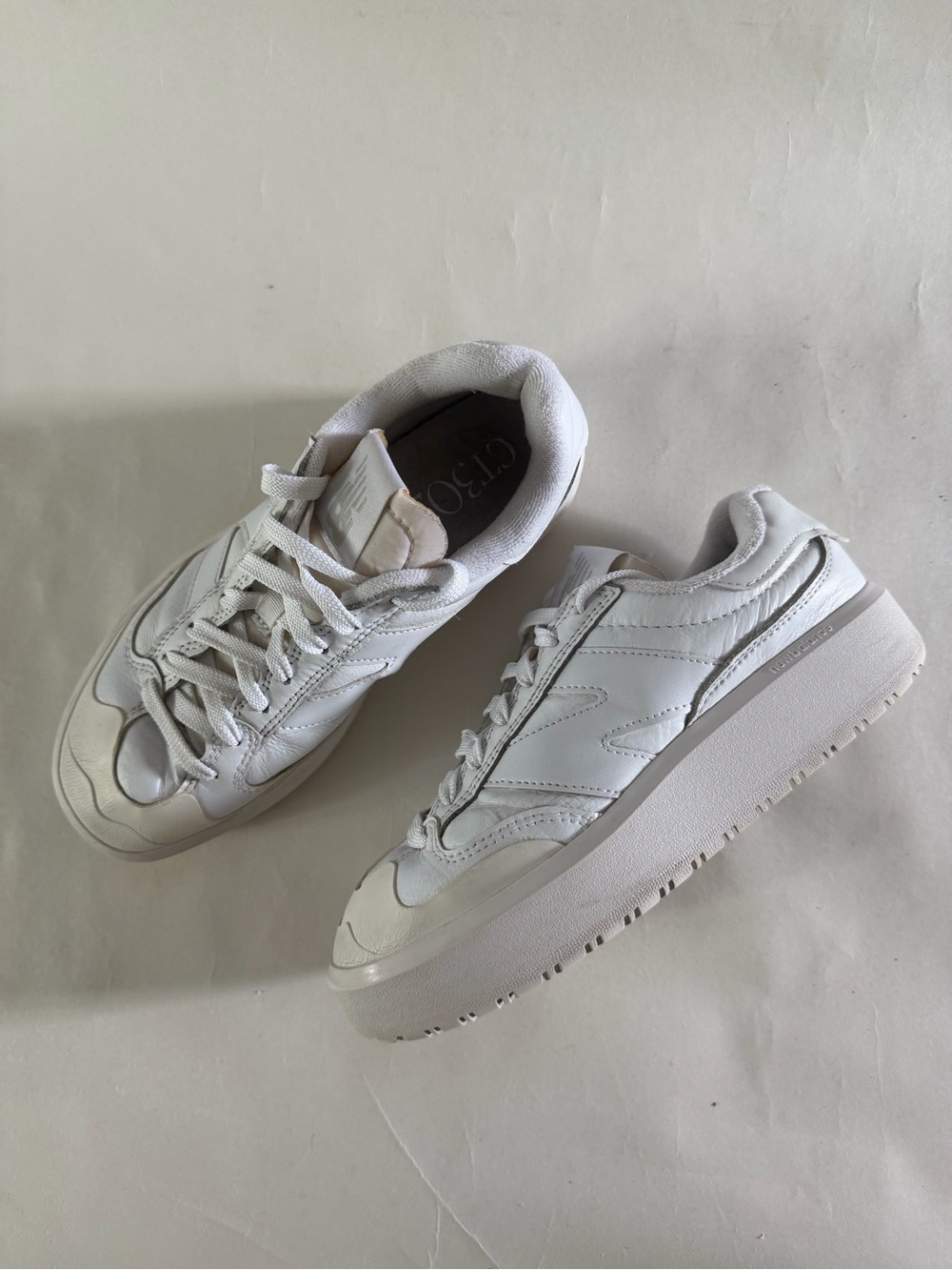 White Women's New Balance Platform Sneakers - Minimal Leather Low-Top